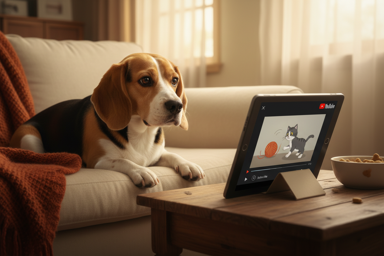 beagle watching youtube